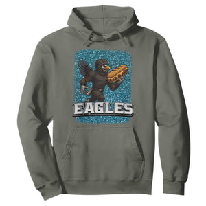 Funny Eagle With Cheesesteak Hoodie Football Glitter Print TS12 Military Green Print Your Wear