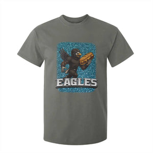 Funny Eagle With Cheesesteak T Shirt For Kid Football Glitter Print TS12 Military Green Print Your Wear