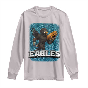 Funny Eagle With Cheesesteak Long Sleeve Shirt Football Glitter Print TS12 Ice Gray Print Your Wear