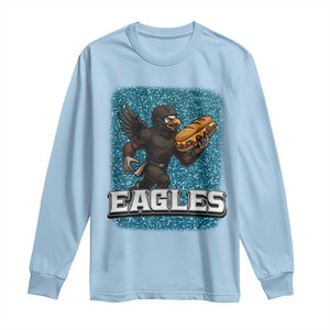 Funny Eagle With Cheesesteak Long Sleeve Shirt Football Glitter Print TS12 Light Blue Print Your Wear
