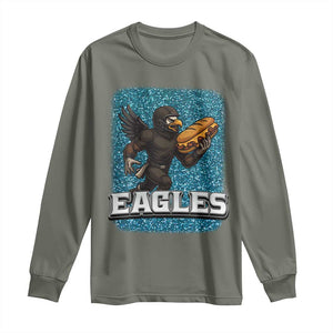 Funny Eagle With Cheesesteak Long Sleeve Shirt Football Glitter Print TS12 Military Green Print Your Wear