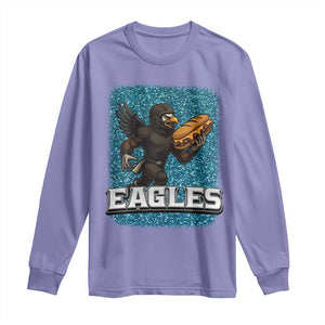 Funny Eagle With Cheesesteak Long Sleeve Shirt Football Glitter Print TS12 Violet Print Your Wear