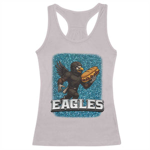 Funny Eagle With Cheesesteak Racerback Tank Top Football Glitter Print TS12 Ice Gray Print Your Wear