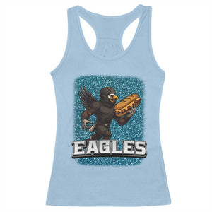 Funny Eagle With Cheesesteak Racerback Tank Top Football Glitter Print TS12 Light Blue Print Your Wear