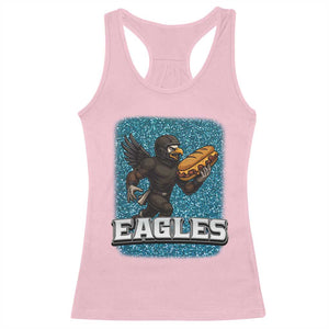 Funny Eagle With Cheesesteak Racerback Tank Top Football Glitter Print TS12 Light Pink Print Your Wear