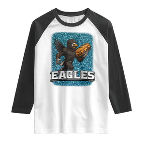 Funny Eagle With Cheesesteak Raglan Shirt Football Glitter Print TS12 White Black Print Your Wear