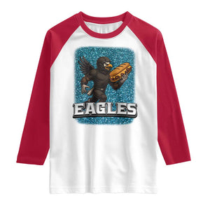 Funny Eagle With Cheesesteak Raglan Shirt Football Glitter Print TS12 White Red Print Your Wear