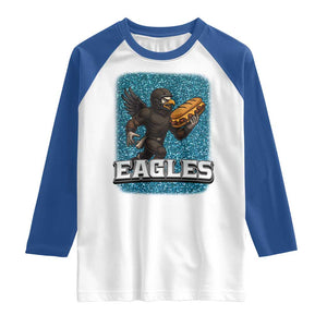 Funny Eagle With Cheesesteak Raglan Shirt Football Glitter Print TS12 White Royal Print Your Wear
