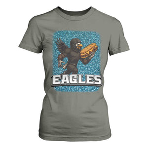 Funny Eagle With Cheesesteak T Shirt For Women Football Glitter Print TS12 Military Green Print Your Wear