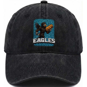 Funny Eagle With Cheesesteak Washed Cotton Baseball Cap Football Glitter Print TS12 Print Your Wear