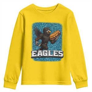 Funny Eagle With Cheesesteak Youth Sweatshirt Football Glitter Print TS12 Daisy Print Your Wear