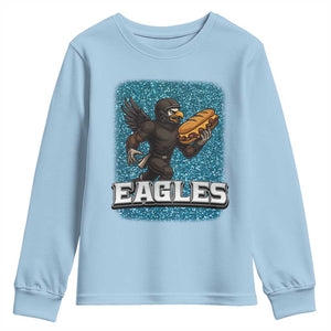 Funny Eagle With Cheesesteak Youth Sweatshirt Football Glitter Print TS12 Light Blue Print Your Wear