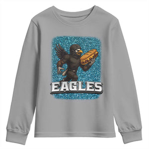 Funny Eagle With Cheesesteak Youth Sweatshirt Football Glitter Print TS12 Sport Gray Print Your Wear