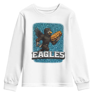 Funny Eagle With Cheesesteak Youth Sweatshirt Football Glitter Print TS12 White Print Your Wear