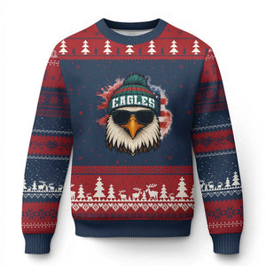 Patriotic Eagle Football Ugly Christmas Sweater American Flag Pride Gift TS12 Navy Red Print Your Wear