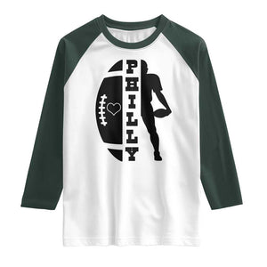 Philly Football Spirit Raglan Shirt Proud Fan Humor Gift TS12 White Dark Forest Green Print Your Wear