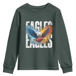 Eagles Football Youth Sweatshirt Patriotic Eagle American Flag Gift TS12 Dark Forest Green Print Your Wear