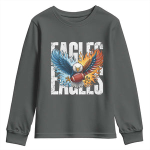 Eagles Football Youth Sweatshirt Patriotic Eagle American Flag Gift TS12 Dark Heather Print Your Wear