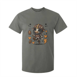Football Lover T Shirt For Kid Cute Dairy Cow Playing Football TS12 Military Green Print Your Wear