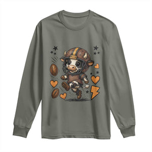 Football Lover Long Sleeve Shirt Cute Dairy Cow Playing Football TS12 Military Green Print Your Wear