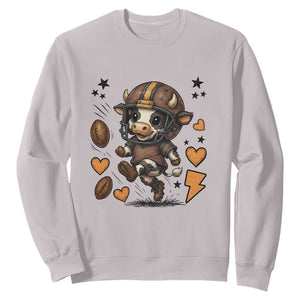 Football Lover Sweatshirt Cute Dairy Cow Playing Football TS12 Ice Gray Print Your Wear