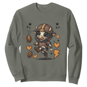 Football Lover Sweatshirt Cute Dairy Cow Playing Football TS12 Military Green Print Your Wear