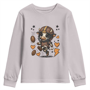 Football Lover Youth Sweatshirt Cute Dairy Cow Playing Football TS12 Ice Gray Print Your Wear