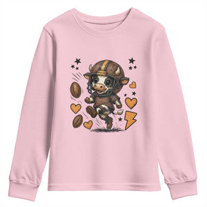 Football Lover Youth Sweatshirt Cute Dairy Cow Playing Football TS12 Light Pink Print Your Wear