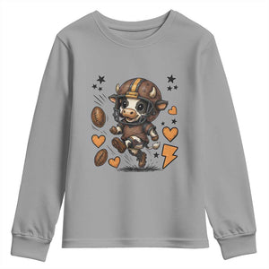 Football Lover Youth Sweatshirt Cute Dairy Cow Playing Football TS12 Sport Gray Print Your Wear