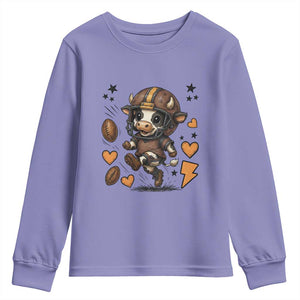 Football Lover Youth Sweatshirt Cute Dairy Cow Playing Football TS12 Violet Print Your Wear