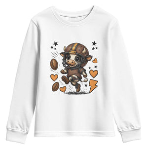 Football Lover Youth Sweatshirt Cute Dairy Cow Playing Football TS12 White Print Your Wear