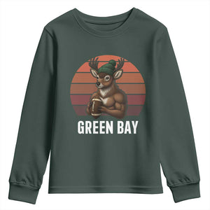 Deer Green Bay Football Youth Sweatshirt Retro Vintage Style TS12 Dark Forest Green Print Your Wear