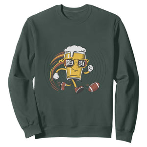 Funny Beer Mug Playing Football Sweatshirt Team Supporter Green Bay Gift TS12 Dark Forest Green Print Your Wear