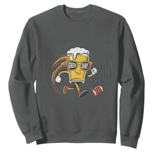 Funny Beer Mug Playing Football Sweatshirt Team Supporter Green Bay Gift TS12 Dark Heather Print Your Wear