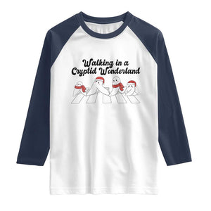 Funny Fresno Nightcrawlers Christmas Gift Raglan Shirt Walking In A Cryptid Wonderland TS12 White Navy Print Your Wear
