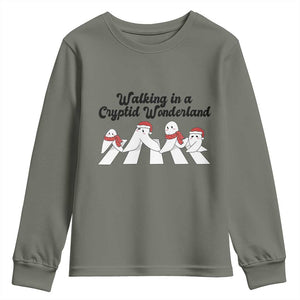 Funny Fresno Nightcrawlers Christmas Gift Youth Sweatshirt Walking In A Cryptid Wonderland TS12 Military Green Print Your Wear