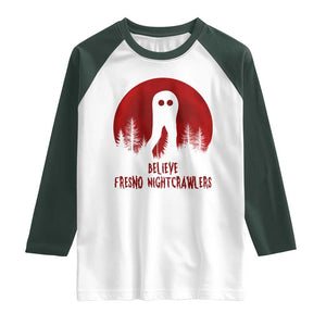 Believe In Fresno Nightcrawlers Raglan Shirt California Cryptid Hunter Gift TS12 White Dark Forest Green Print Your Wear