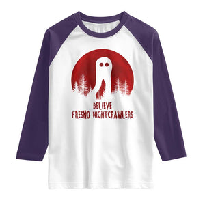 Believe In Fresno Nightcrawlers Raglan Shirt California Cryptid Hunter Gift TS12 White Purple Print Your Wear