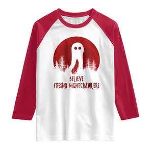 Believe In Fresno Nightcrawlers Raglan Shirt California Cryptid Hunter Gift TS12 White Red Print Your Wear