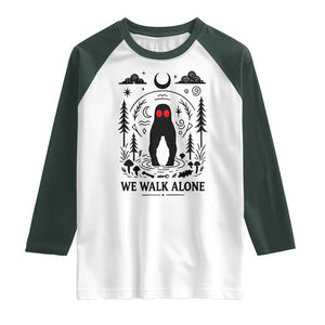 We Walk Alone Fresno Nightcrawler Raglan Shirt California Cryptid Hunter TS12 White Dark Forest Green Print Your Wear