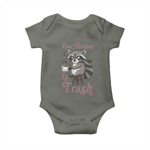 Funny Sarcastic Raccoon Coffee Lover Baby Onesie Your Opinion Is Trash Gift TS12 Military Green Print Your Wear