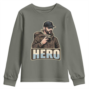 Community Hero Alex Pretti Youth Sweatshirt Minneapolis Support Gift TS12 Military Green Print Your Wear