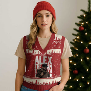 Alex Pretti V-Neck Knit Sweater Vest Alex The Man The Myth The Legend Vintage Gift TS12 Red Beige Print Your Wear
