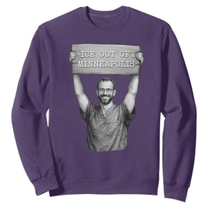 Ice Out Of Minneapolis Sweatshirt Alex Pretti Memorial ICU Nurse Tribute Support TS12 Purple Print Your Wear