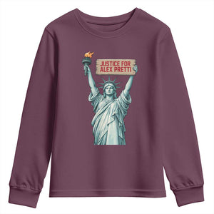 Statue Of Liberty Justice For Alex Pretti Tribute Gift Youth Sweatshirt TS12 Maroon Print Your Wear