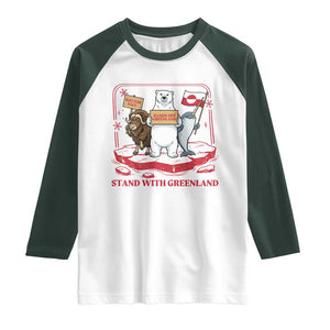 Hands Off Greenland Raglan Shirt Support Greenlander Gift TS12 White Dark Forest Green Print Your Wear