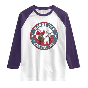 Hands Off Greenland Raglan Shirt Anti Authoritarian Political Gag Gift TS12 White Purple Print Your Wear