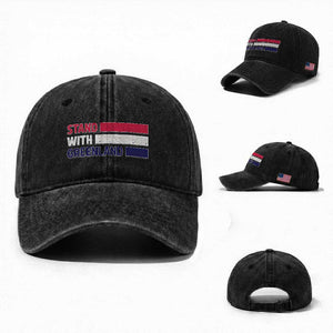Vintage Retro Stand With Greenland Washed Cotton Baseball Cap Support Greenlander Gift TS12 Washed Cap Universal Fit Black Print Your Wear