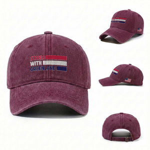 Vintage Retro Stand With Greenland Washed Cotton Baseball Cap Support Greenlander Gift TS12 Washed Cap Universal Fit Burgundy Print Your Wear