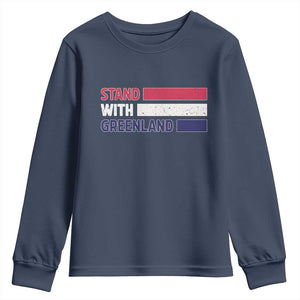 Vintage Retro Stand With Greenland Youth Sweatshirt Support Greenlander Gift TS12 Navy Print Your Wear